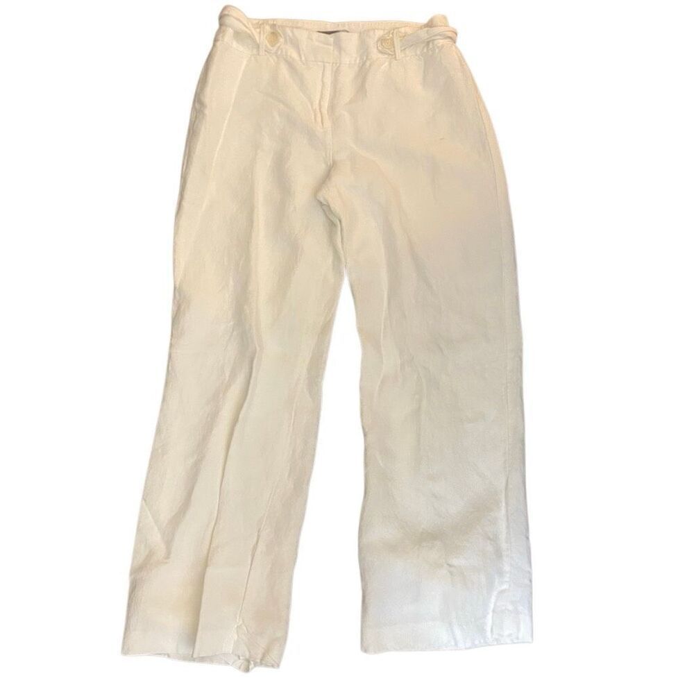 Ann Taylor linen blend size 10 lined white side leg belted flaw see photo